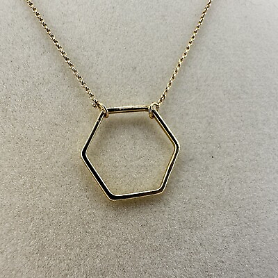 #ad 20” Luna Norte Gold Tone Dainty Hexagon Geometric Pendant Necklace $12.00