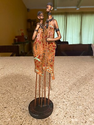 #ad African Couple Statue Figurine Ethnic African Art Vintage African Couple Art $29.99