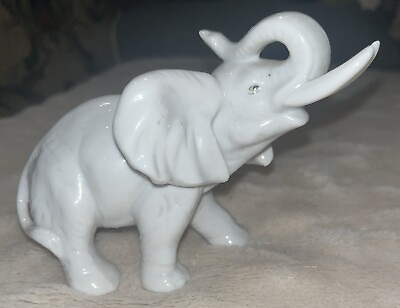 #ad Fine Porcelain China White Elephant Painted Eyes $11.99