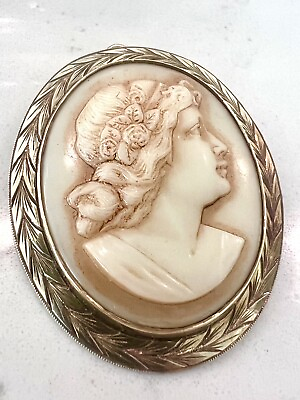 #ad Antique 14K Solid Gold Heavy 9.0g. amp; 2#x27;” Large Carved Shell Cameo Excellent $300.00