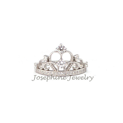 #ad .925 Sterling Silver Princess Tiara Crown Ring Cubic Zirconia Ring Size 6 10 $13.99