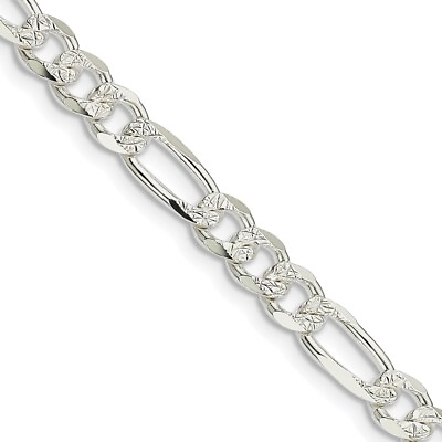 #ad 22quot; Sterling Silver 5.5mm Pave Flat Figaro Chain Necklace $165.99