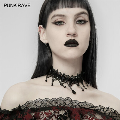 #ad Punk Rave Women Gothic Lolita Black Lace Choker Victorian Lace Tassels Necklace $33.99