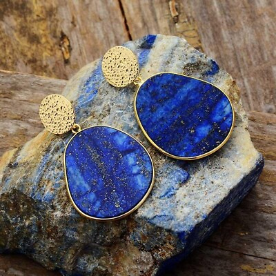 #ad Natural Stone Lapis Lazuli Women Earrings Dark Blue Dangle Drop Earrings Jewelry $13.50