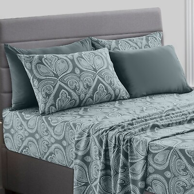 Luxury Deep Pocket 6 Piece Bed Sheet Set 1800 Count Hotel Comfort Paisley Sheets $26.99