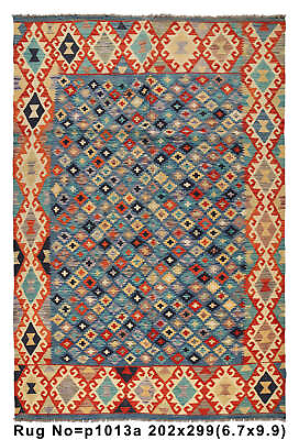 #ad 7#x27; x 10#x27; BLUE Handmade Vegetable Dye Natural Wool Vegetable Kilim Carpet #P1013 $632.50