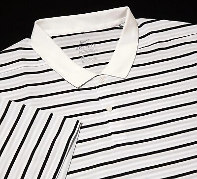 #ad Nike Dri Fit Player Mens 2XL Striped White Gray Black Golf Polo Shirt $39.95