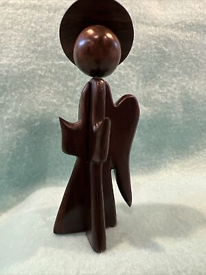 #ad Angel 4 1 2quot; Tall Dark Brown Figurine Decor Wood Art Made In Mexico $15.00