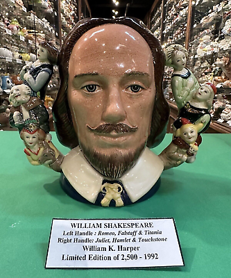 #ad Royal Doulton Ltd Ed Double Handled Character Jug William Shakespeare D6933 $200.00