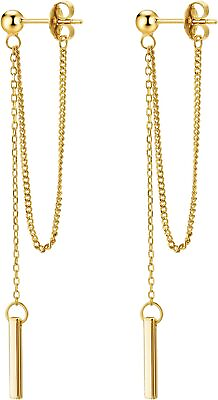 #ad Chain Earrings for Women 18K Gold Plated Dainty Bar Drop Dangle Earrings Long $35.00