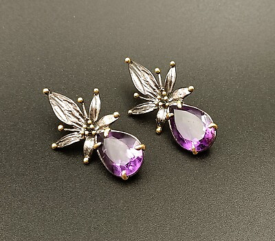 #ad FLOWER EARRINGS WITH AMETHYST SIZE: 4 CM TAXCO MEXICO AR01 $83.68