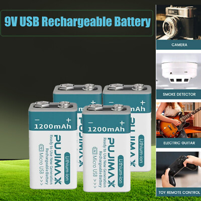 #ad 9V 9 Volt Li ion USB Rechargeable Batteries 1200MAH Ion Battery Pack Lot $42.99
