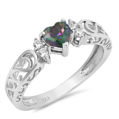 #ad Heart Mystic Topaz Ring Rainbow Fire 925 Sterling Silver NEW $17.95