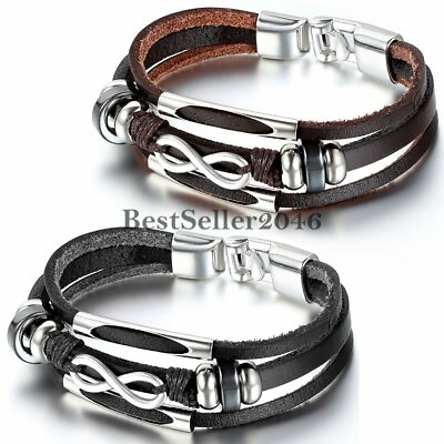 #ad Infinity Love Charm Multi layer Wrap Leather Men Women Friendship Cuff Bracelet $8.99