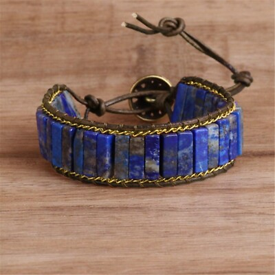 #ad #ad Natural Lapis Lazuli Tube Stone Beaded Bracelet Blue Gemstone Braided Bracelet $16.90