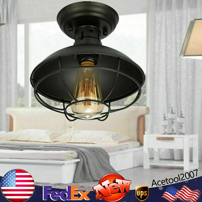 #ad Rustic Industrial Pendant Light Semi Flush Mount Hanging Ceiling Pendant Lamp $24.70