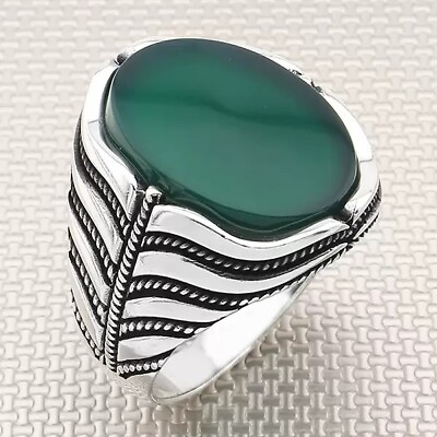 #ad Handmade Gift Ring For Men#x27;s 925 Silver Sterling Green Onyx Oval Shape Gemstone $37.16
