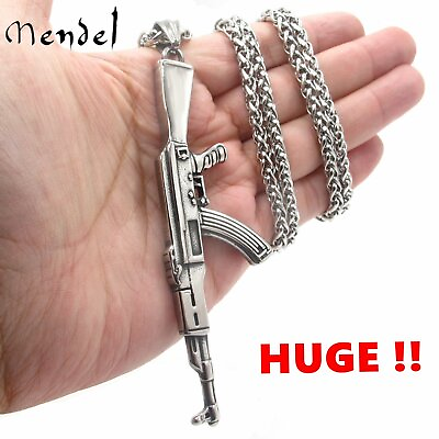 #ad MENDEL Mens 30 Inch Stainless Steel Huge Large AK 47 Gun Pendant Necklace Chain $13.99
