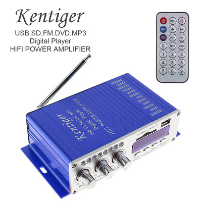 #ad Kentiger 2 CH Stereo Audio Power Amplifier Blue AMP Digital Player USB SD FM MP3 $17.09