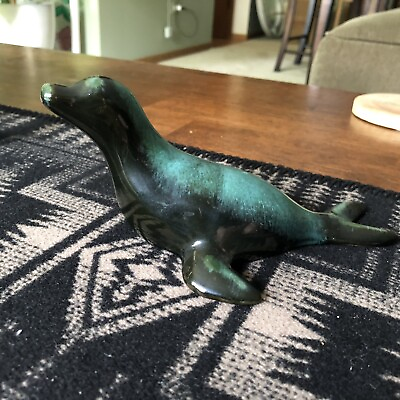 #ad Vintage Blue Mountain Pottery Canada Terracotta Figurine Drip Glaze Seal Green $19.99