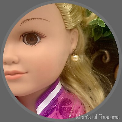 #ad Pearl Drop Bronze Tone Filigree Dangle Doll Earrings • 18 Inch Doll Jewelry $6.00