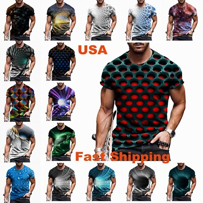 #ad Men#x27;s T Shirt 3D Novelty Graphic Print Fashion Casual Wicking Short Sleeve Silky $18.86