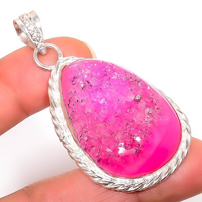 #ad Natural Pink Agate Drusy 925 Silver Plated Handmade Pendant 2.15quot; TP7506 5438 $13.05