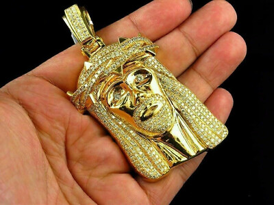#ad 2Ct Round Diamond Jesus Face Pendant Charm 14k Yellow Gold Finish Free chain $239.40