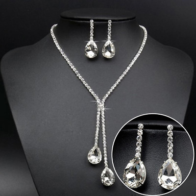 #ad Wedding Luxury Water Drop Crystal Rhinestone Necklace Earrings Jewelry Set $6.99