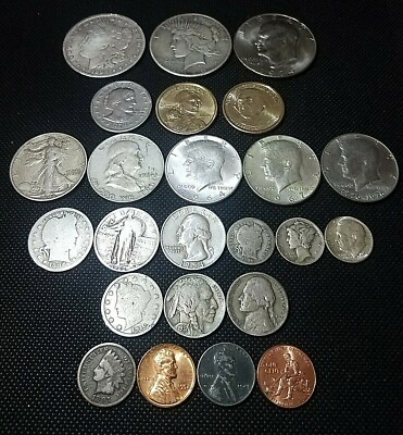 #ad Coin Lot Ultimate Silver Type Set Morgan Peace Barbers Walker 25 Coins $165.00
