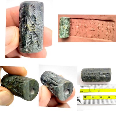#ad Nephrite jade stone old Stone near Eastern intaglio Sassanian stamp Bead $79.00