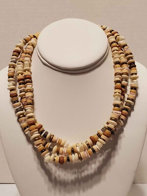 #ad 3 strand multi color material shape beaded vintage necklace N207 $25.00