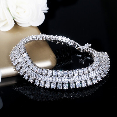 #ad CWWZircon Silver Round CZ Crystal Big Wide Bangle Bracelet for Women Jewelry $11.80