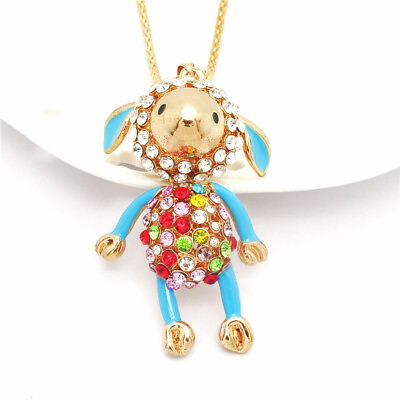 #ad New Fashion Women Cute Mix Color Crystal Blue Enamel Sheep Pendant Necklace $3.59