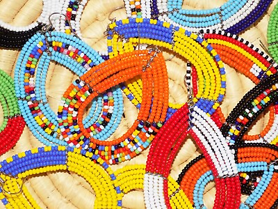 #ad African Maasai Beaded Earrings S M ethnic tribal boho hippie COLOR BLOCK jete5 $7.97
