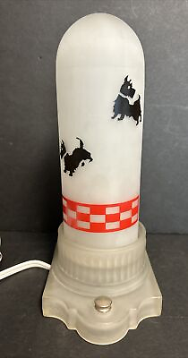 #ad Art Deco Scottie Dog Frosted Glass Torpedo Bullet Shade Lamp Mid Century WORKS $124.95