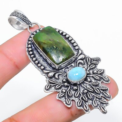 #ad Green Labradorite Larimar 925 Sterling Silver Jewelry Pendant 2.92quot; A400 $8.99
