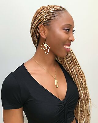 #ad 18K gold plated Egyptian Queen Nefertiti Earrings Africa map hoop gold Pendant $16.99