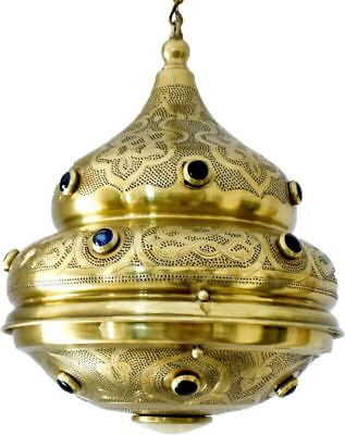 #ad Moroccan Jeweled Matte Gold Brass Ceiling light Fixture Pendant Lamp Lantern $345.35