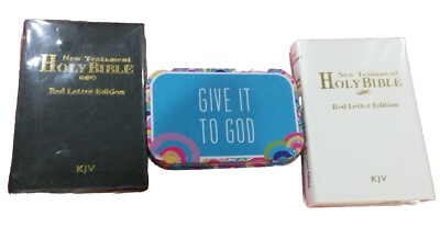 #ad Mini Pocket Holy Bible NEW Testament King James White amp; Black Cover amp; Prayer Box $12.99