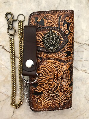 #ad Giant Carved Wallet Hendmade Cowboy Wallet Mens Bifold Wallet Chain Gift 157 $49.99