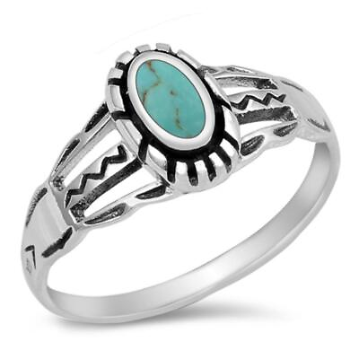 #ad Sterling Silver Woman#x27;s Turquoise Tribal Ring Polished 925 Band 9mm Sizes 4 11 $13.49