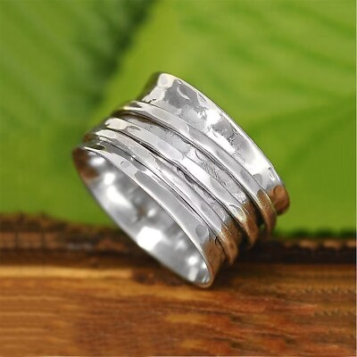 #ad Spinner Ring Sterling Silver Ring for Women Boho Chunky Ring Wide Band Fidget $12.99