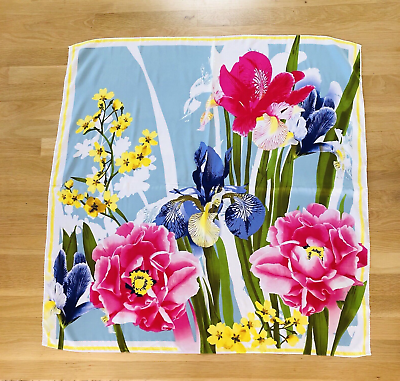 #ad Floral Satin Scarf Pink Blue Colorful Bright Bold Collection Eighteen 36quot; Square $9.06