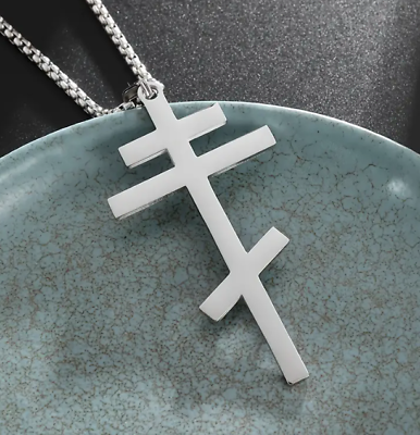 #ad Mens Ukrainian Russian Orthodox Crucifix Cross Pendant Necklace Steel Silver Men $10.88