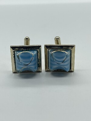 #ad Cufflinks 1 Pair of Shirt Suit Cuff Links VINTAGE RETRO Jewelry Blue amp; Gold Tone $8.99
