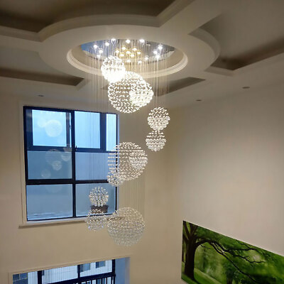 #ad Modern Spiral Sphere Crystal Chandelier Raindrop Chandelier for High Ceiling $436.90