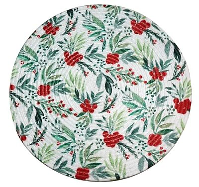 #ad Round Braided Placemats Set of 4 Retro Christmas Red Green Multi Heat Resista... $21.87