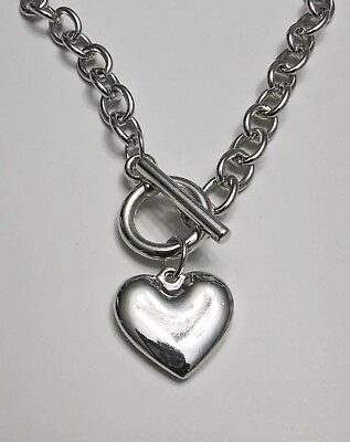 #ad Heart Pendant Chain Link Toggle Necklace Silver Color $8.00