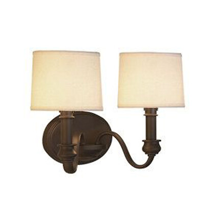 #ad 2 Light Lighting Wall Sconce Linen Fabric Shades Scroll Arm Oil Rubbed Bronze $99.99